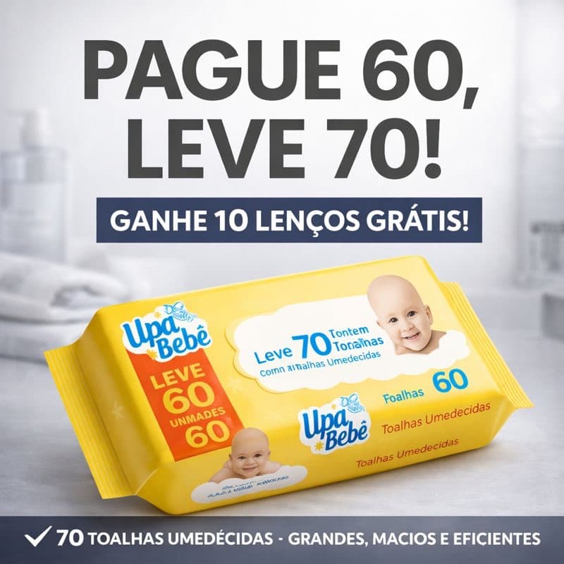 Kit Lenços Umedecidos Upa Bebê | Sem Álcool | Toalha Umedecida | Pacotes com 70 Toalhas | Kit Econômico | Recém Nascido