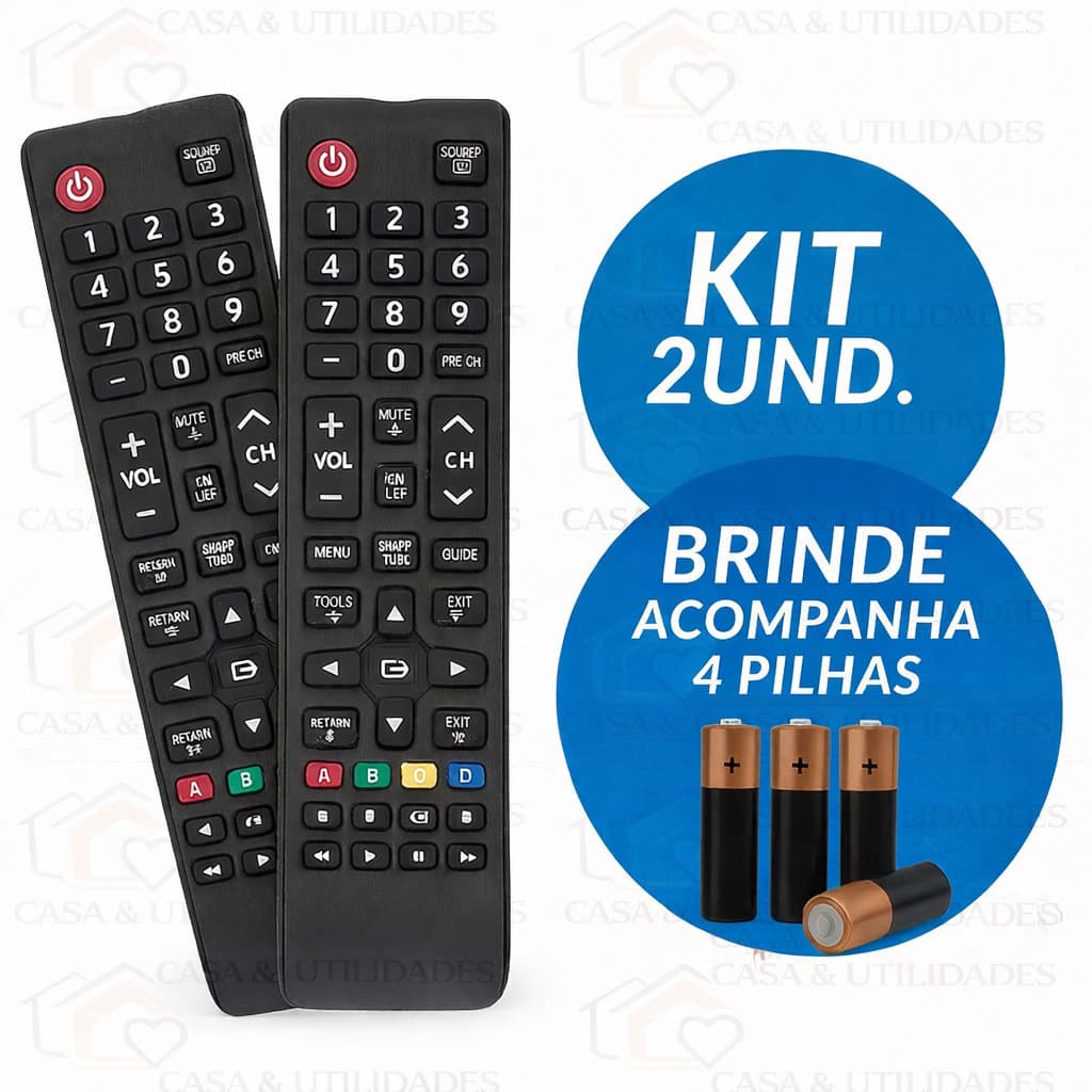 Kit Controle Remoto Compatível Samsung Smart TV com Pilhas Inclusas Pronto para Uso