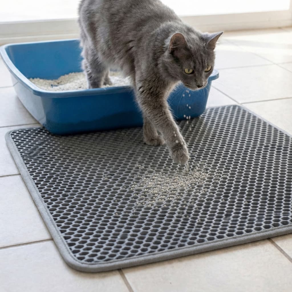 Tapete Higiênico M - G - GG Coletor De Areia Para Gato Preto e Cinza