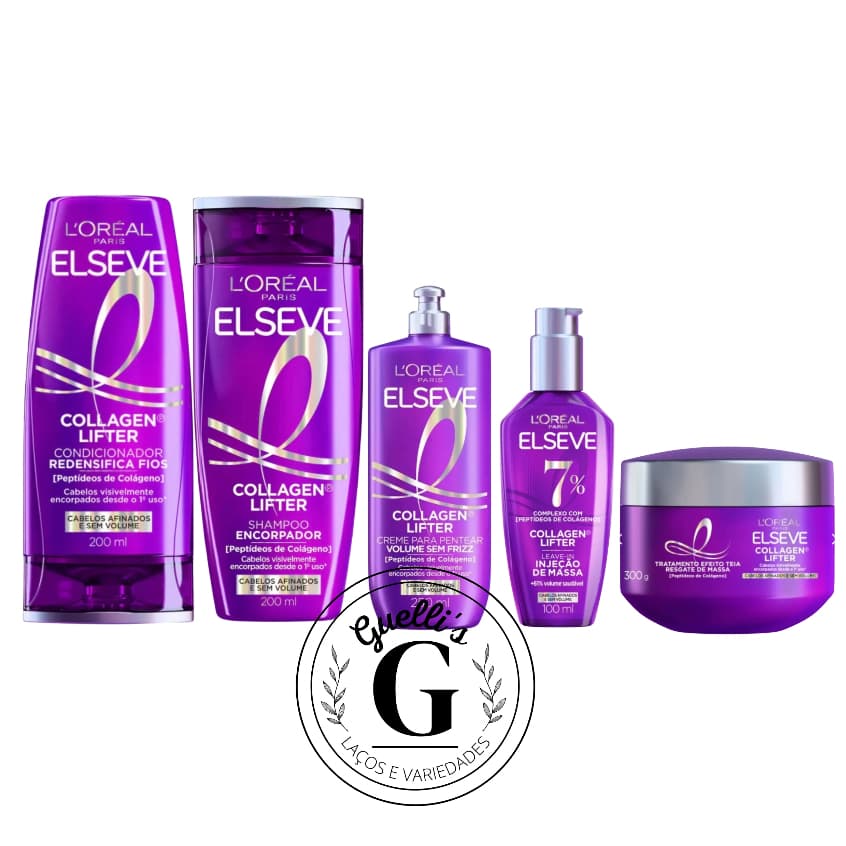 Kit Elseve Collagen Lifter ( Peptideos  de Colageno ) - Sh + Cond 200ml + Cr Pent + Cr Trat + Serum - Envio Rápido