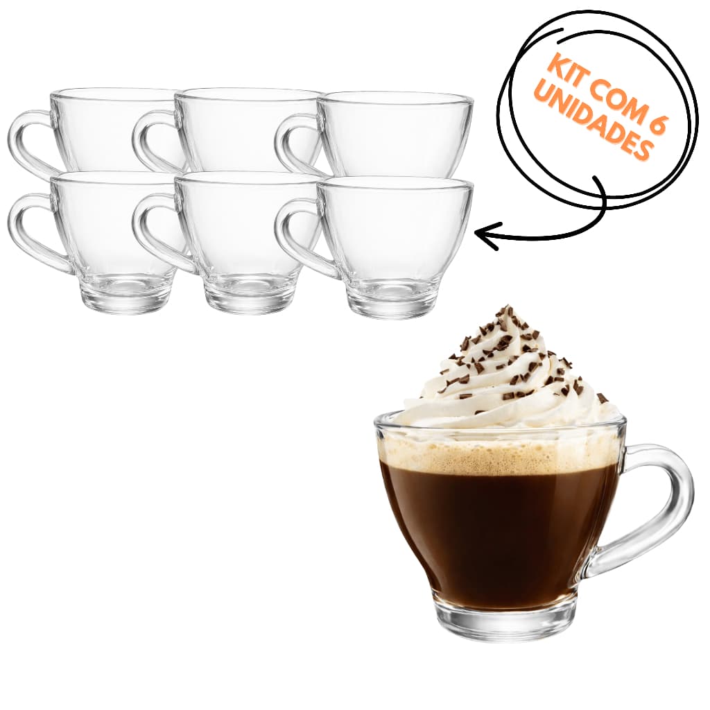 Jogo De Xícaras Café De Vidro 90ml 6 Peças