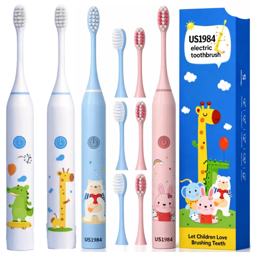 Escova De Dente Elétrica Infantil Ultra-Sônica P/ Crianças Dental cústica Onda Fofa Cerdas Suaves Limpa Cuidados C Cabo