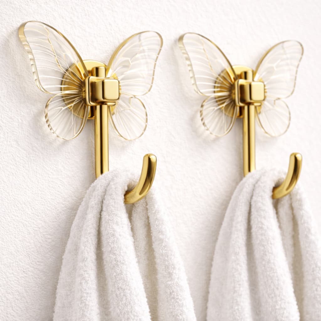 Kit Gancho Decorativo Borboleta Acrílico 2 Peças Autocolante