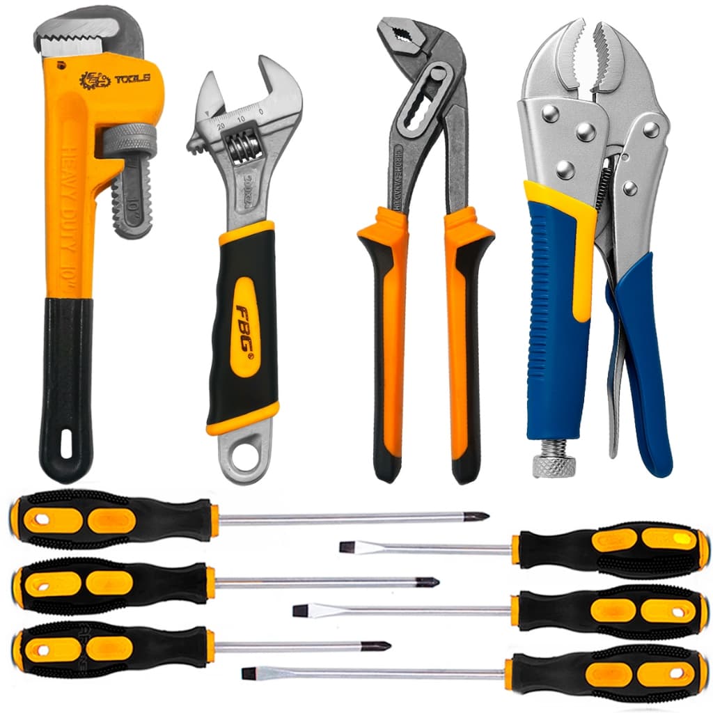 Kit Jogo  Ferramentas Chave Inglesa + Alicate Bomba + Grifo + Alicate Pressão