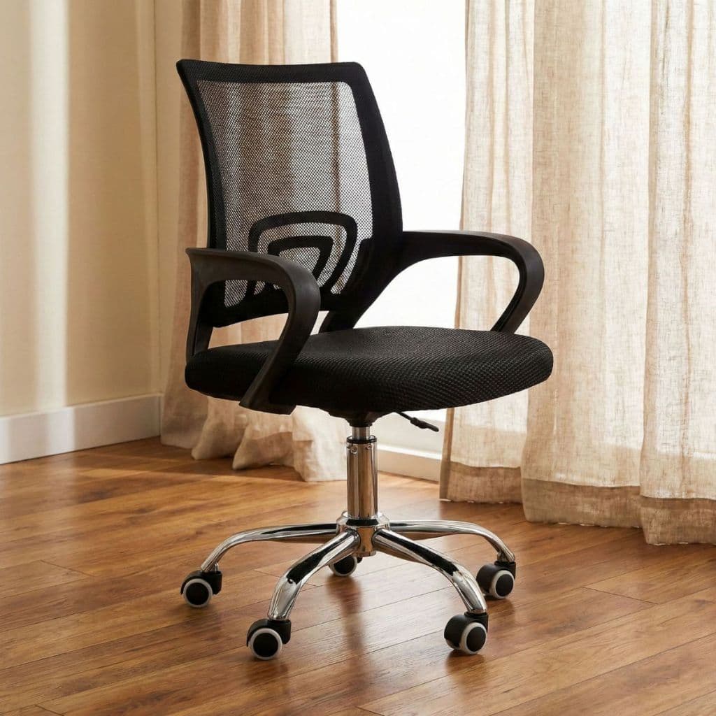 Cadeira De Escritório Tela Mesh Ribs Estofado Ergonômico Com Regulagem De Altura Base Giratória