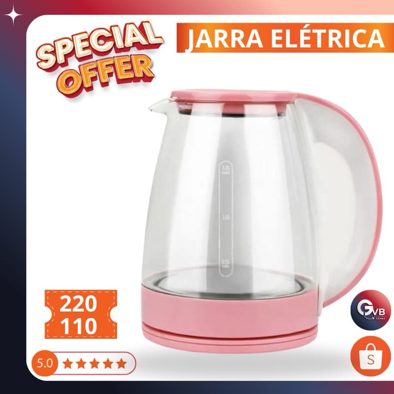 Jarra elétrica em vidro led rosa 1,8 litros 220v