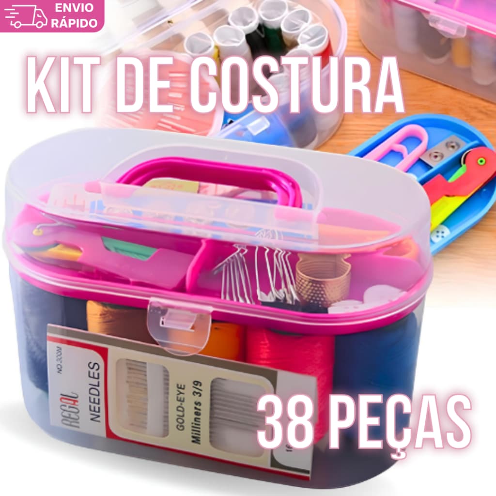 Kit de Costura 35 Peças Mini Maleta Portátil Agulhas Botão Tesoura 8 Linhas Alfinetes Fita Métrica