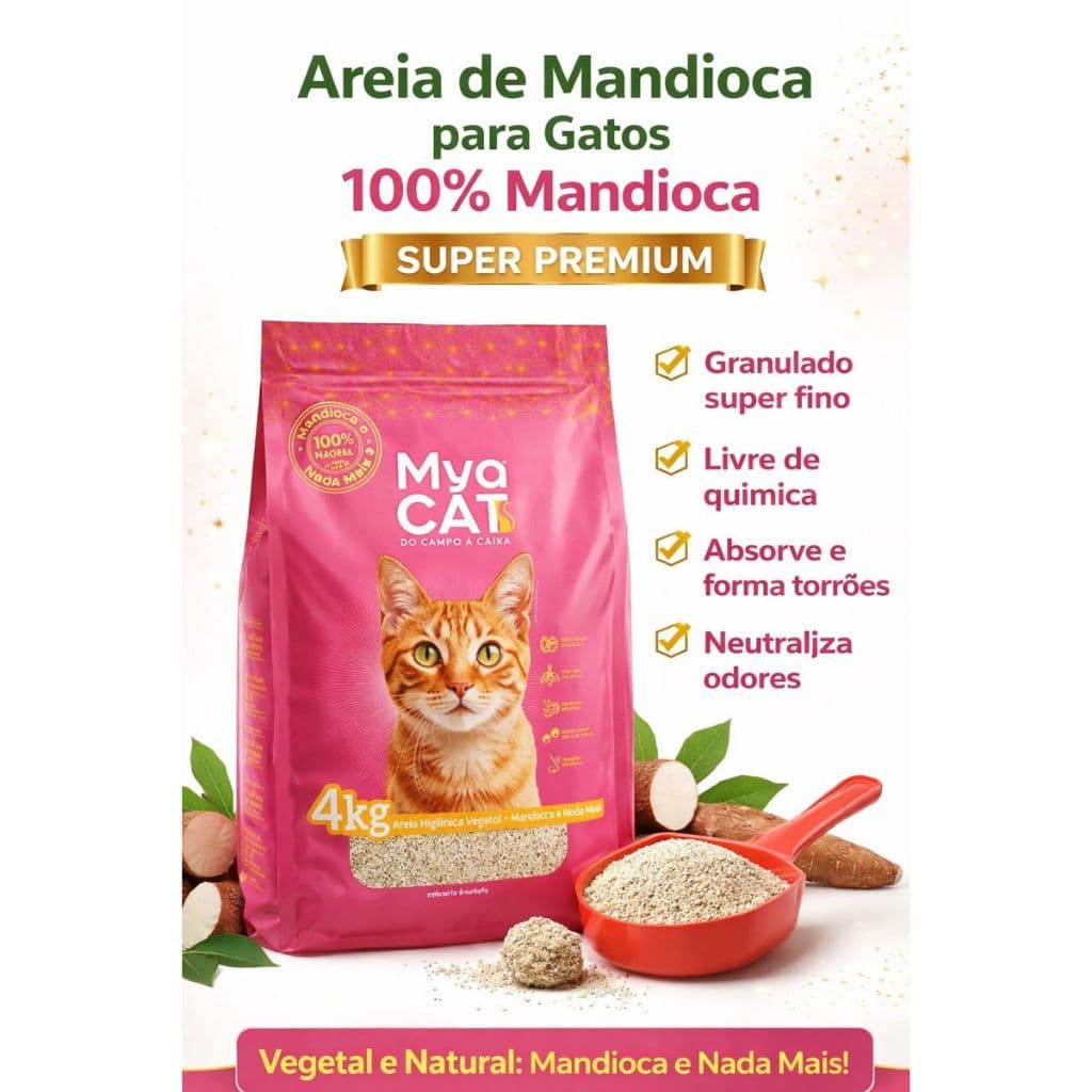 Mya Cat Areia 4kg Higiênica Biodegradável P/ Gatos 100% Mandioca