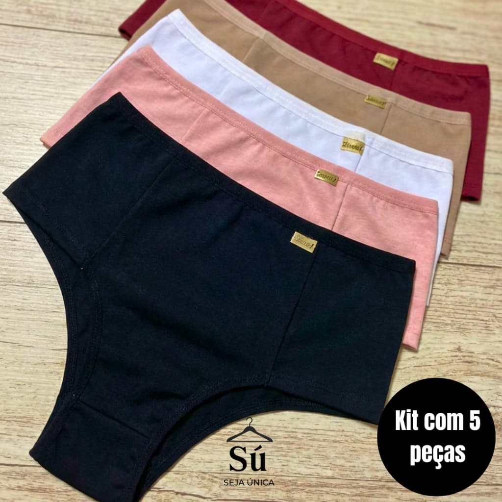 Kit com 5 ou 2 Calcinhas Cintura Alta Zero Culote Lisa Redutora Lateral Larga Conforto Lingerie