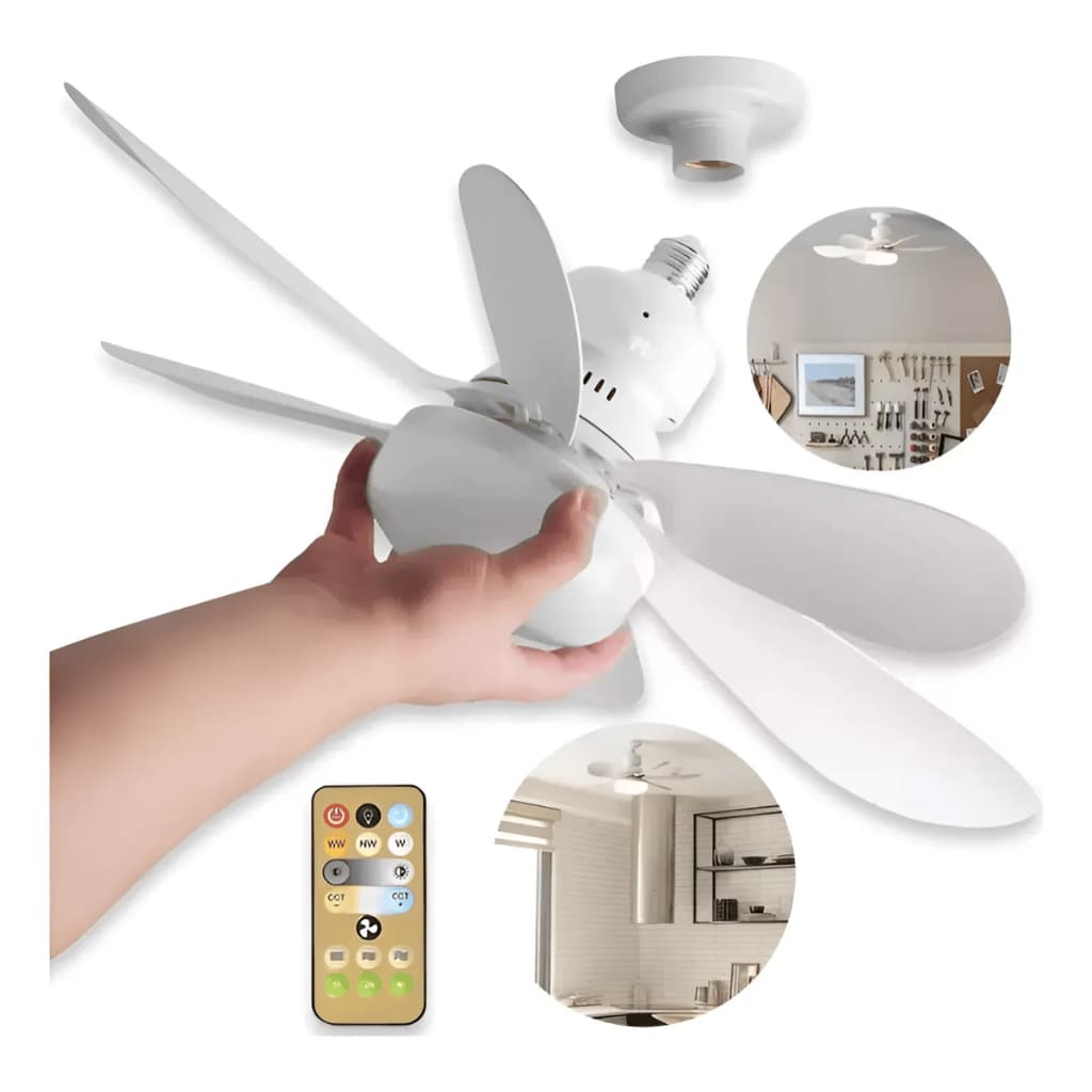 Ventilador de Teto Turbo Silencioso Oval 24W e 28w 6 Pás LED 3 Cores E27 Controle Timing Bivolt