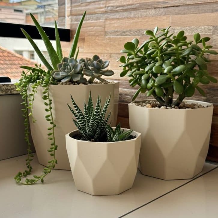 Kit Jogo 3 Vasos para Plantas Decorativo Cachepô Liso Injetado Centro Mesa Suculentas Cactos
