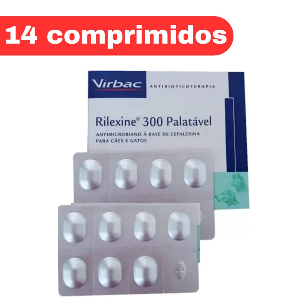 Antibiótico Virbac Rilexine 300 Palatável para Cães e Gatos 14 COMPRIMIDOS