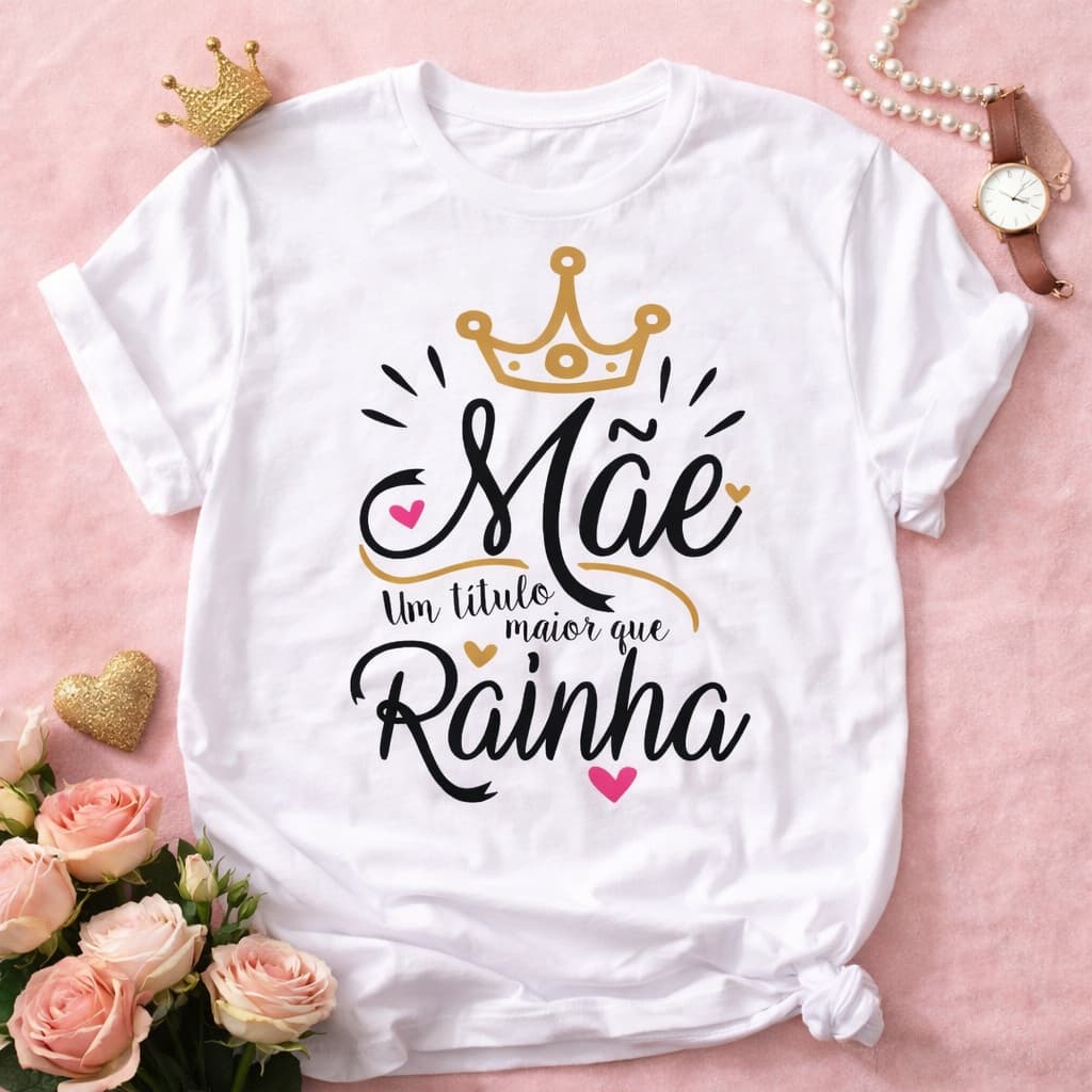 Camiseta Dia Das Mães Rainha Camisa Especial Mãe 100% Algodão Blusa Feminina Amor Mae Presente