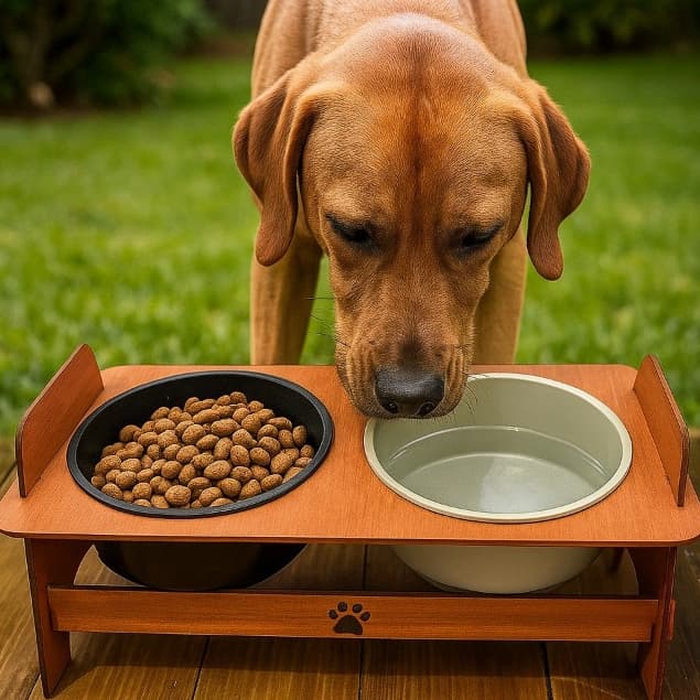Comedouro Elevado Para Gato e Cachorro Com 1 Tigela e 2 Tigelas MDF kit com 2