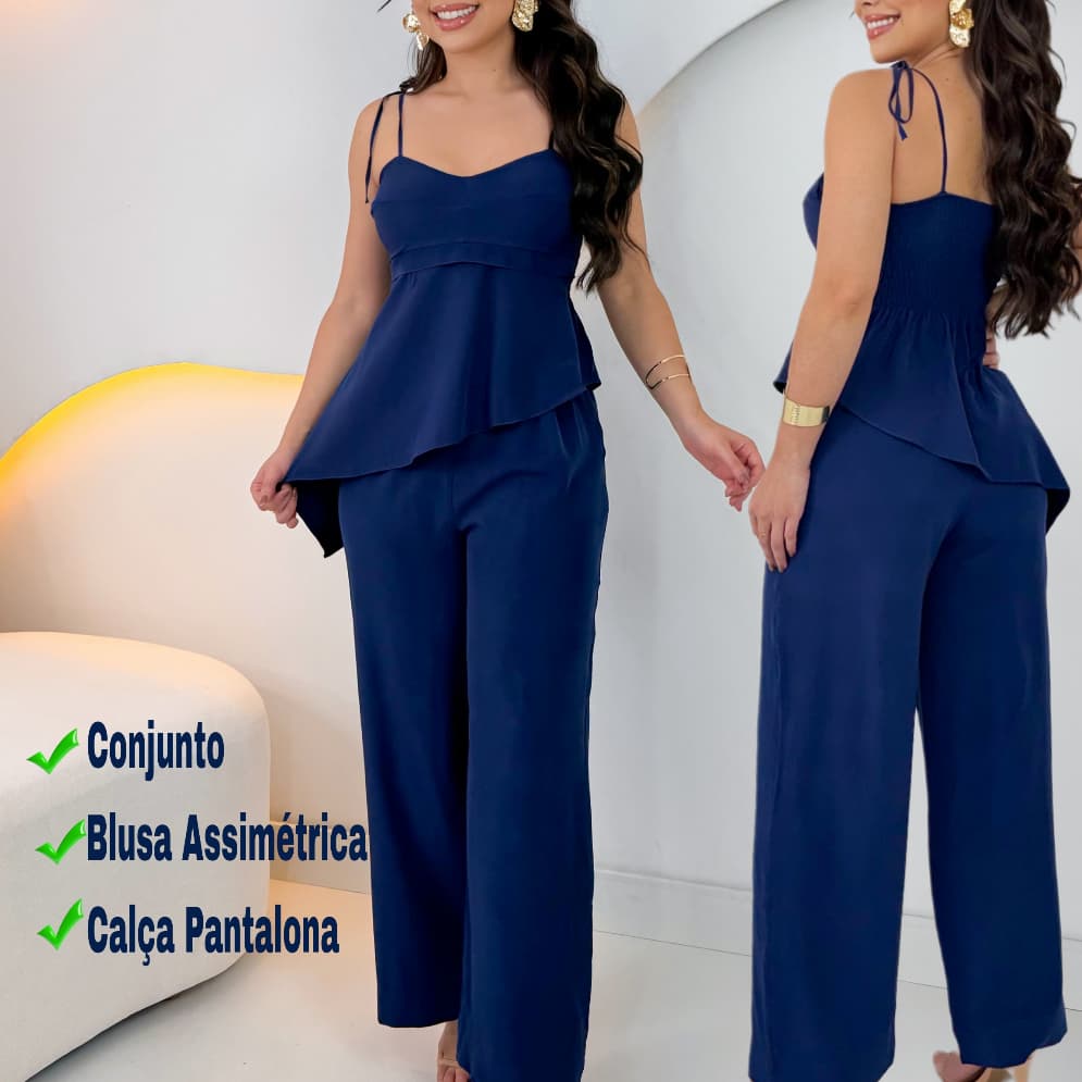 Conjunto Feminino Blusa e Calça PANTALONA AZUL