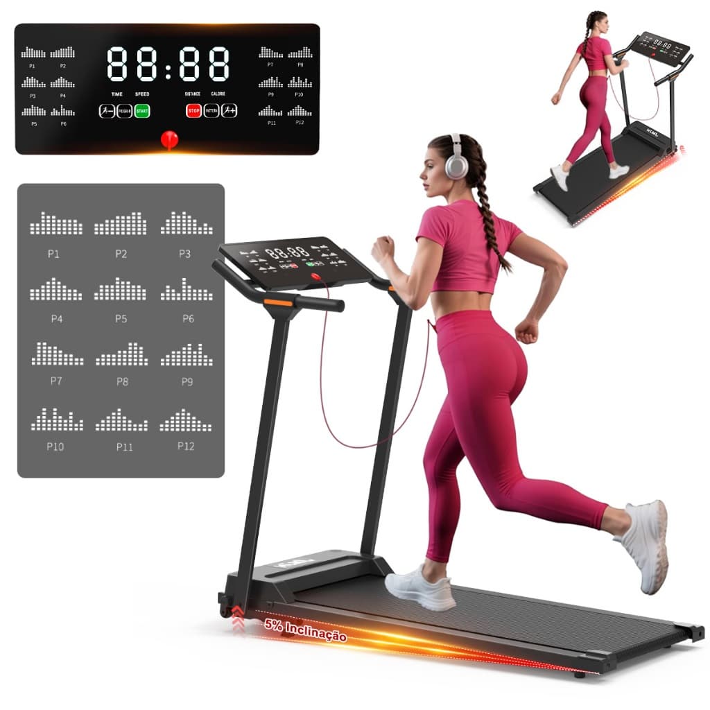 Esteira EléTrica ErgoméTrica DobráVel 12km Com Tela Led Preto 127v MultifunçõEs Passadeira De Corrida Motorizada Home