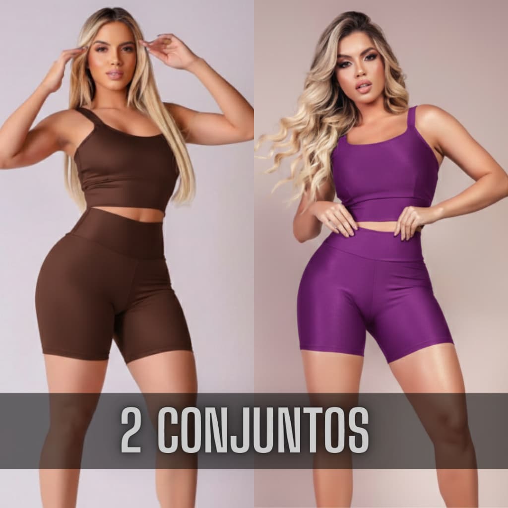 2 Conjuntos Feminino Fitness Academia Top e Short Treino Musculação