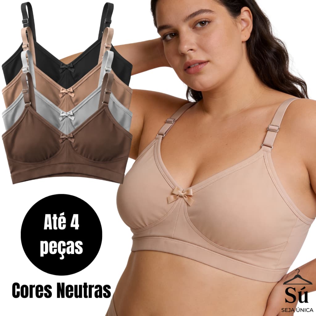 KIT 4 ou 2 SUTIÃS Reforçados Plus Size Alta Sustentação Tecido Duplo Alças Grossas CORES NEUTRAS