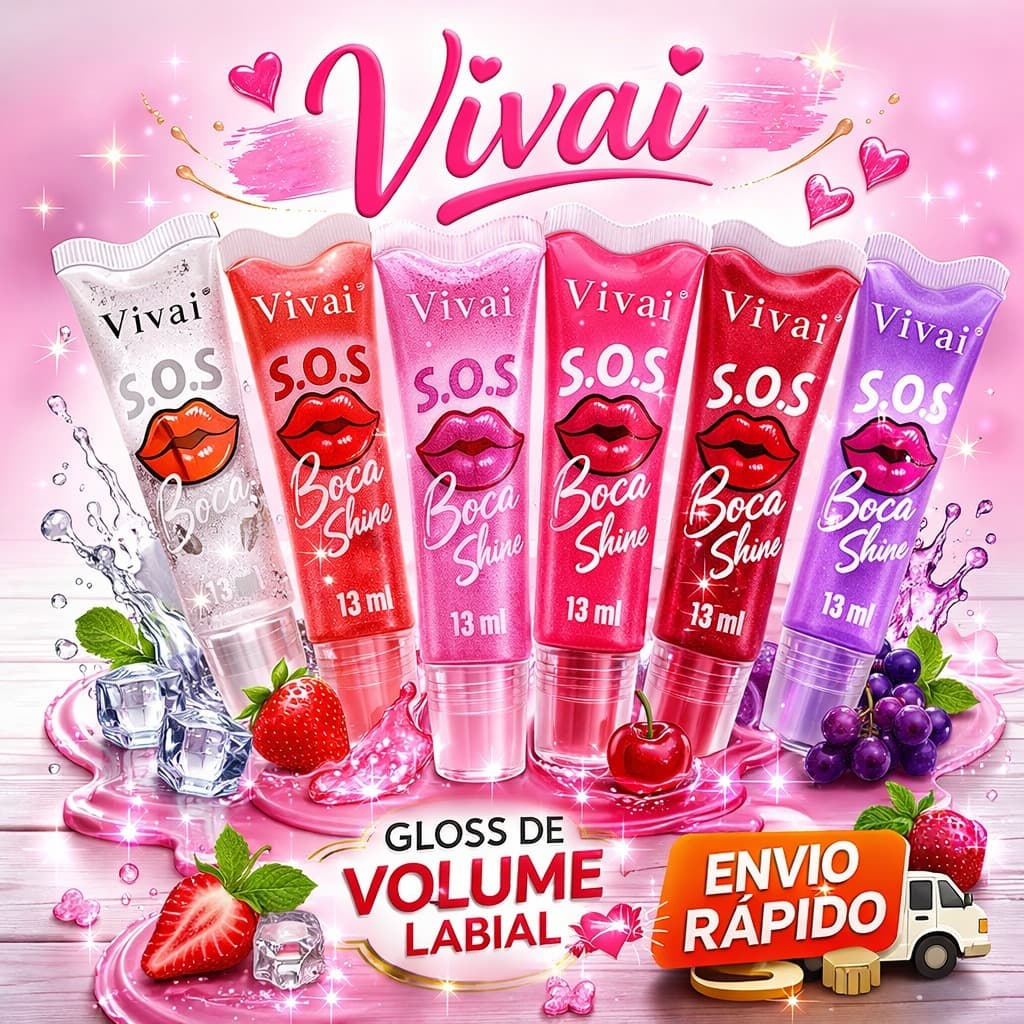Gloss Labial Vivai S.O.S Bocão Shine 13ml – Gloss de Volume com Colágeno, Efeito Plump, Hidratante, Não Pegajoso, Brilho