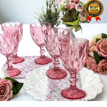 Jogo De Taças Diamante Diamond PREMIUM De Vidro ROSA Água Suco 330ML