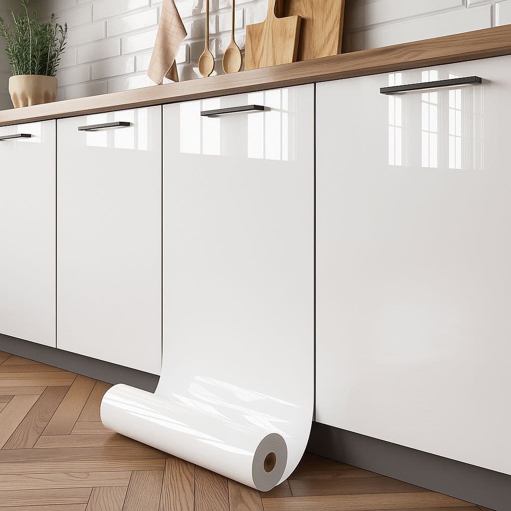Papel De Parede Branco Adesivo Vinílico Impermeável Para Envelopamento de Geladeira e Móveis Corte Fácil Lavável