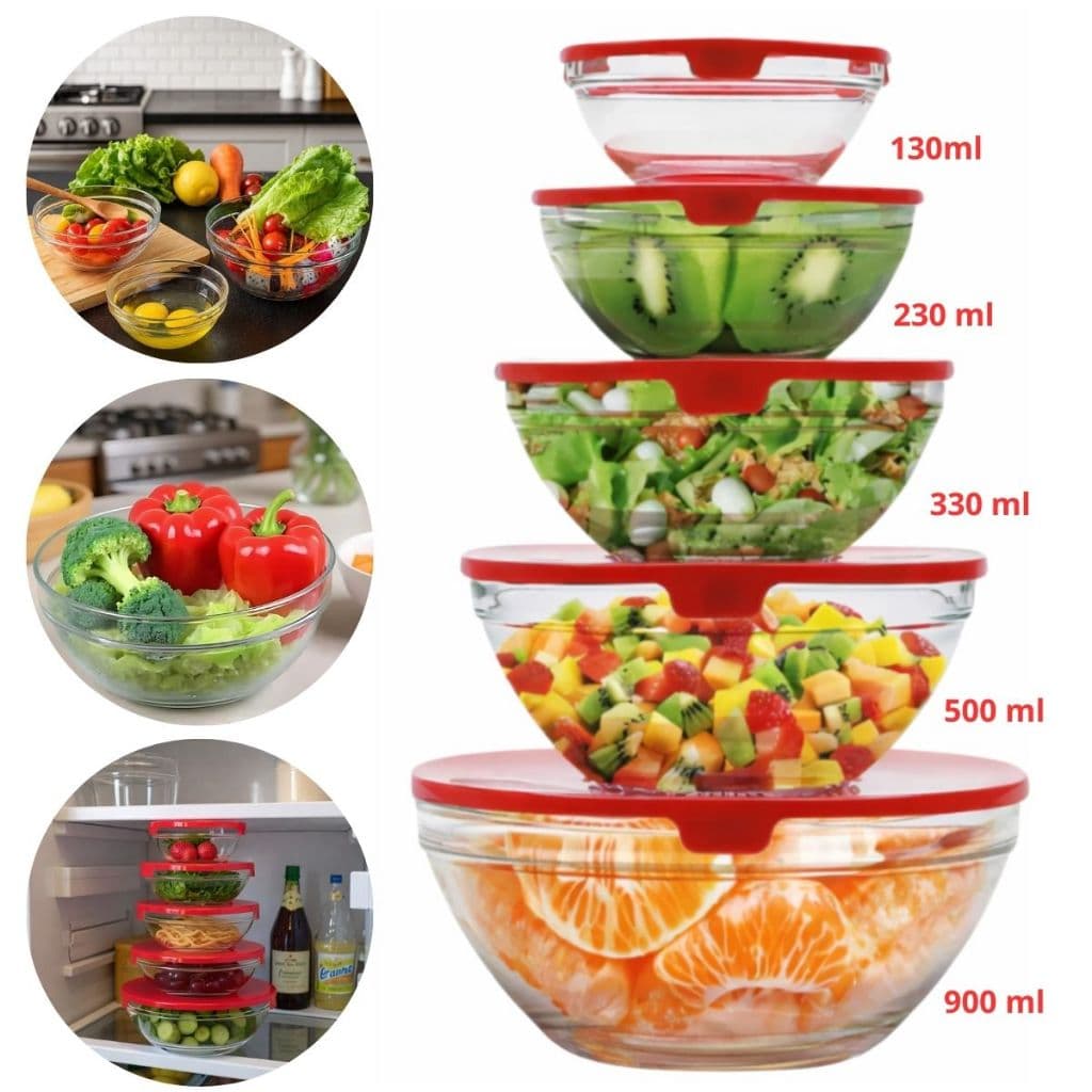 Kit 5 Potes de Vidro Com Tampa Conjunto Organizadores Cozinha Multiuso Armazenamento de Alimentos