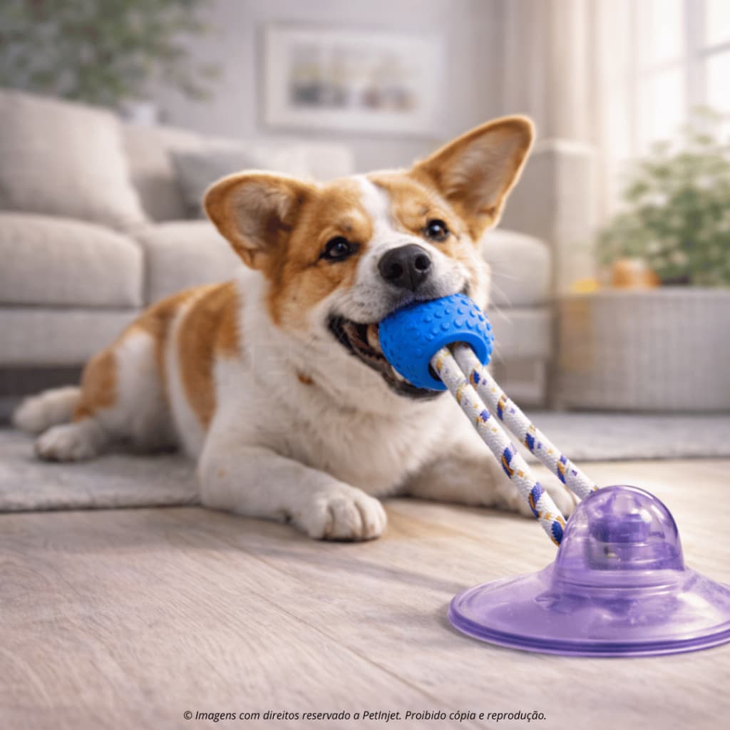 Brinquedo Push Ball Ventosa Para Cachorro Peq Mordedor Interativo Corda Bola Gruda No Chão