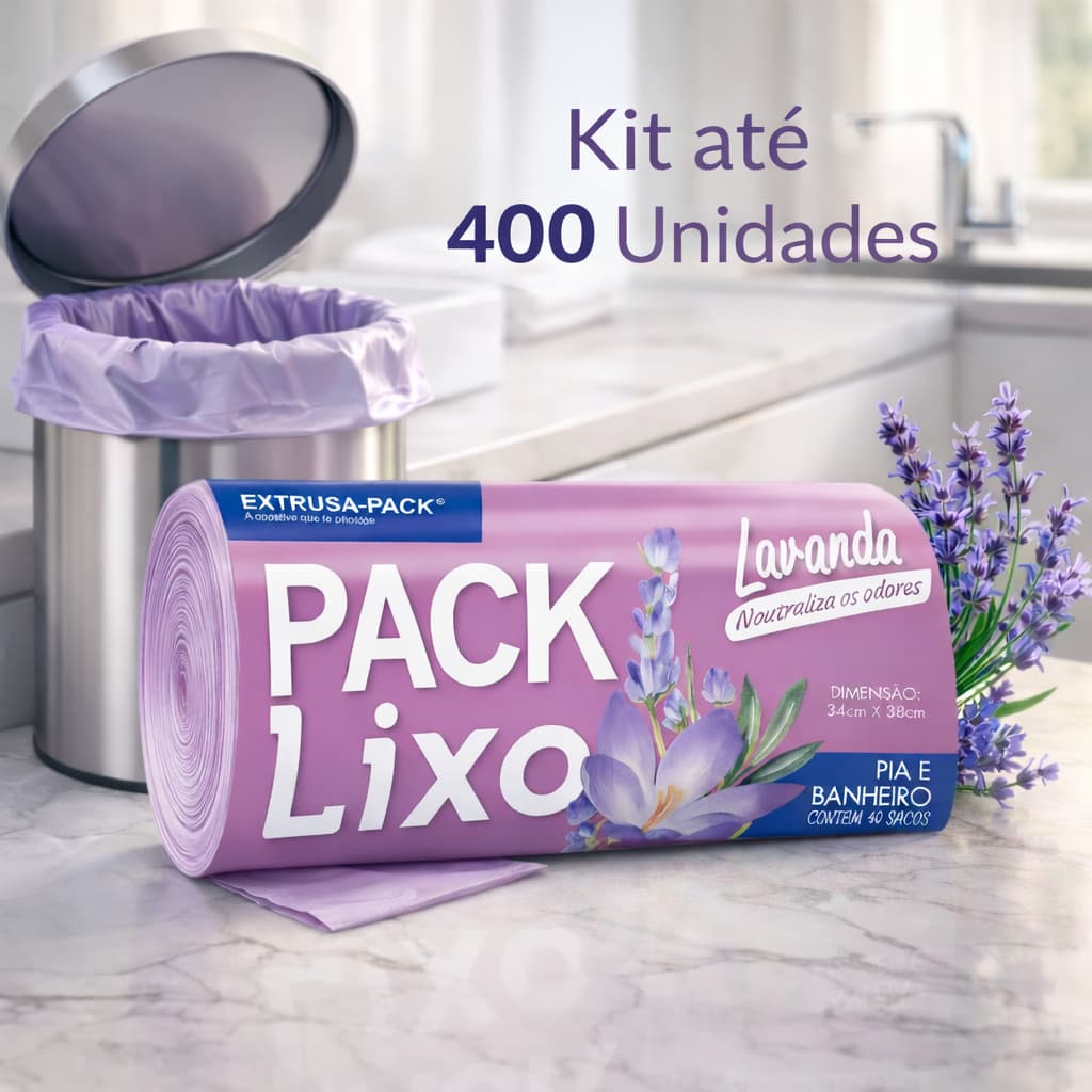 Saco de Lixo Lavanda Perfumado Anti Odor Pia e Banheiro 400 Unidades Reforçado Kit 1 3 6 ou 10