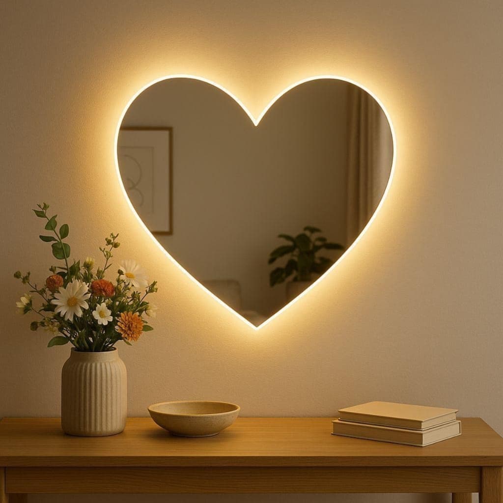 espelho com led, de coraçao, para penteadeira, sala, banheiro, quarto, infantil, blogueira -- 020