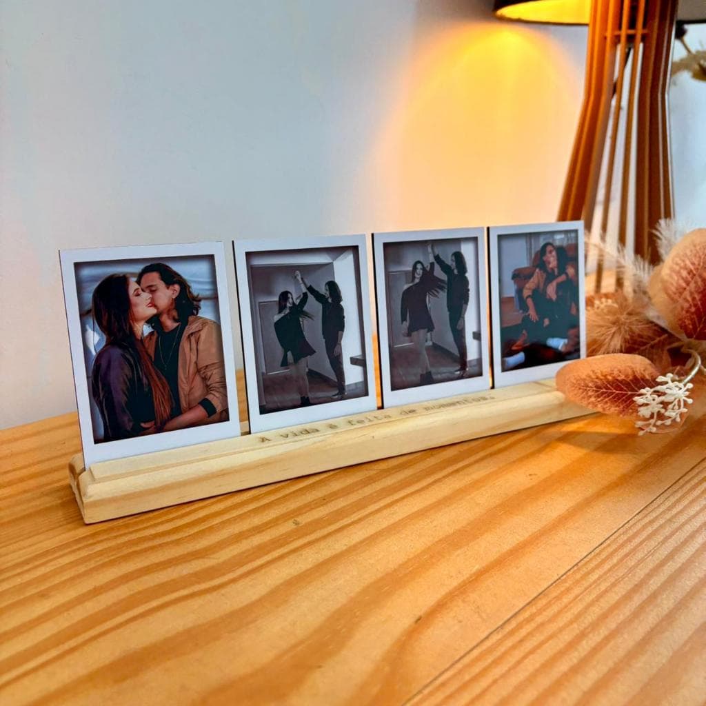 Porta-Retrato Modular Personalizado em Madeira – Suporte para 1 a 4 Fotos | Decoração Minimalista para Sala, Quarto, etc
