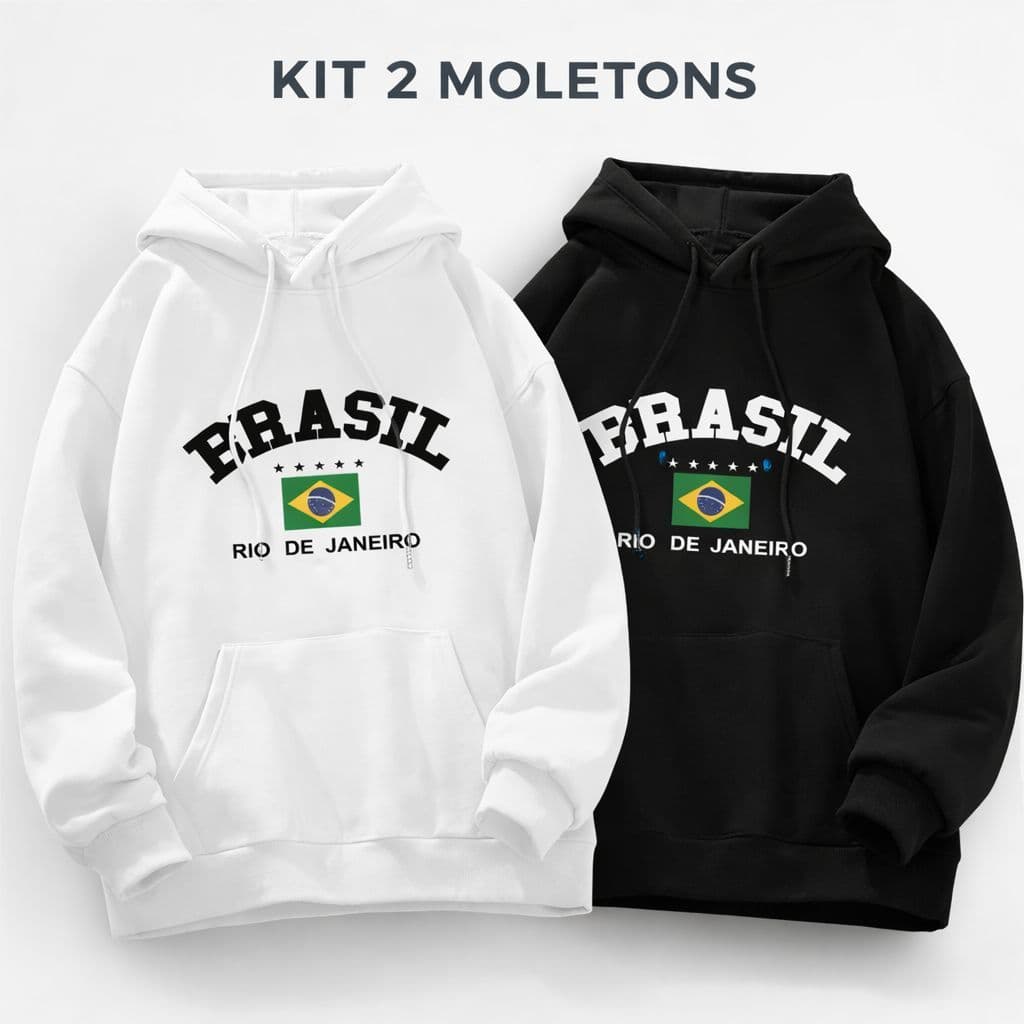 Kit Moletom Brasil Unissex Casaco Flanelado Algodão Premium