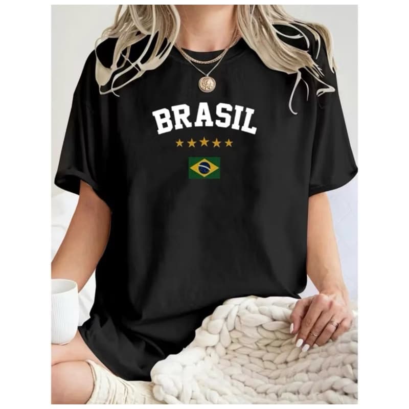 Camiseta Feminina 100% Algodão Premium Blusa Brasil Copa Mundo Confortável Envio Rápido