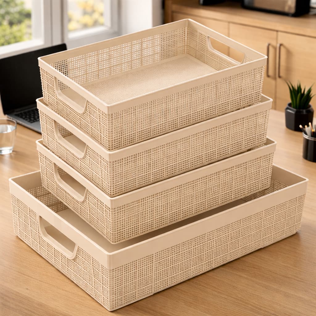 Kit 4 Cestos Organizador Grande em Plástico Empilhável Cozinha Banheiro Escritório 2 L 2 L 5,2 L