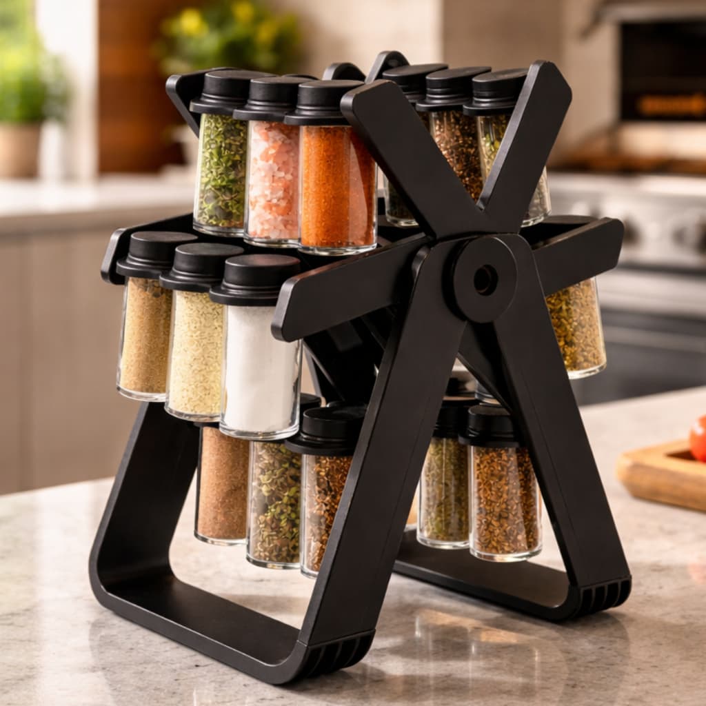 Porta Condimentos Giratório com Tampa Duas Aberturas 18 Potes 85ml Organizador de Temperos