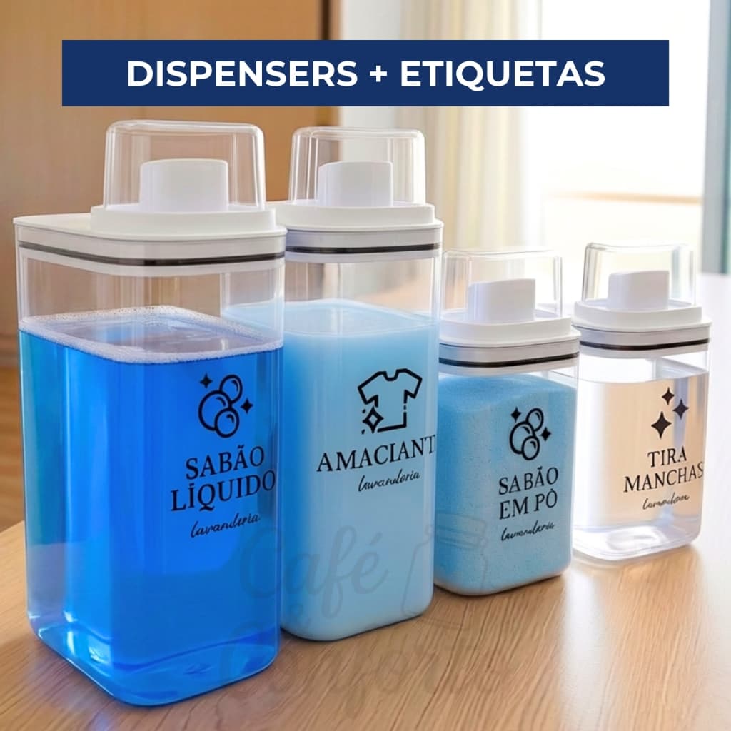 Dispensers Lavanderia Organizador Acrílico 2,3 litros ou 1,5 Litros - Amaciante, Sabão em Pó e Liquido, Tira Manchas