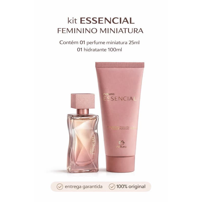 Natura Essencial Feminino Kit Miniatura 25ml + Hidratante Corporal 100ml ou Kaiak Deo corporal +hidratante