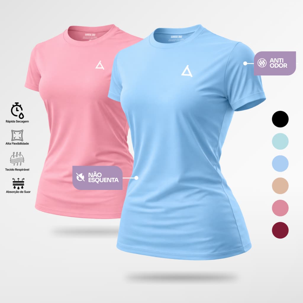KIT 2 Camiseta Academia Feminina Dry Fit Treino Blusa Slim Caminhada Treino Musculação