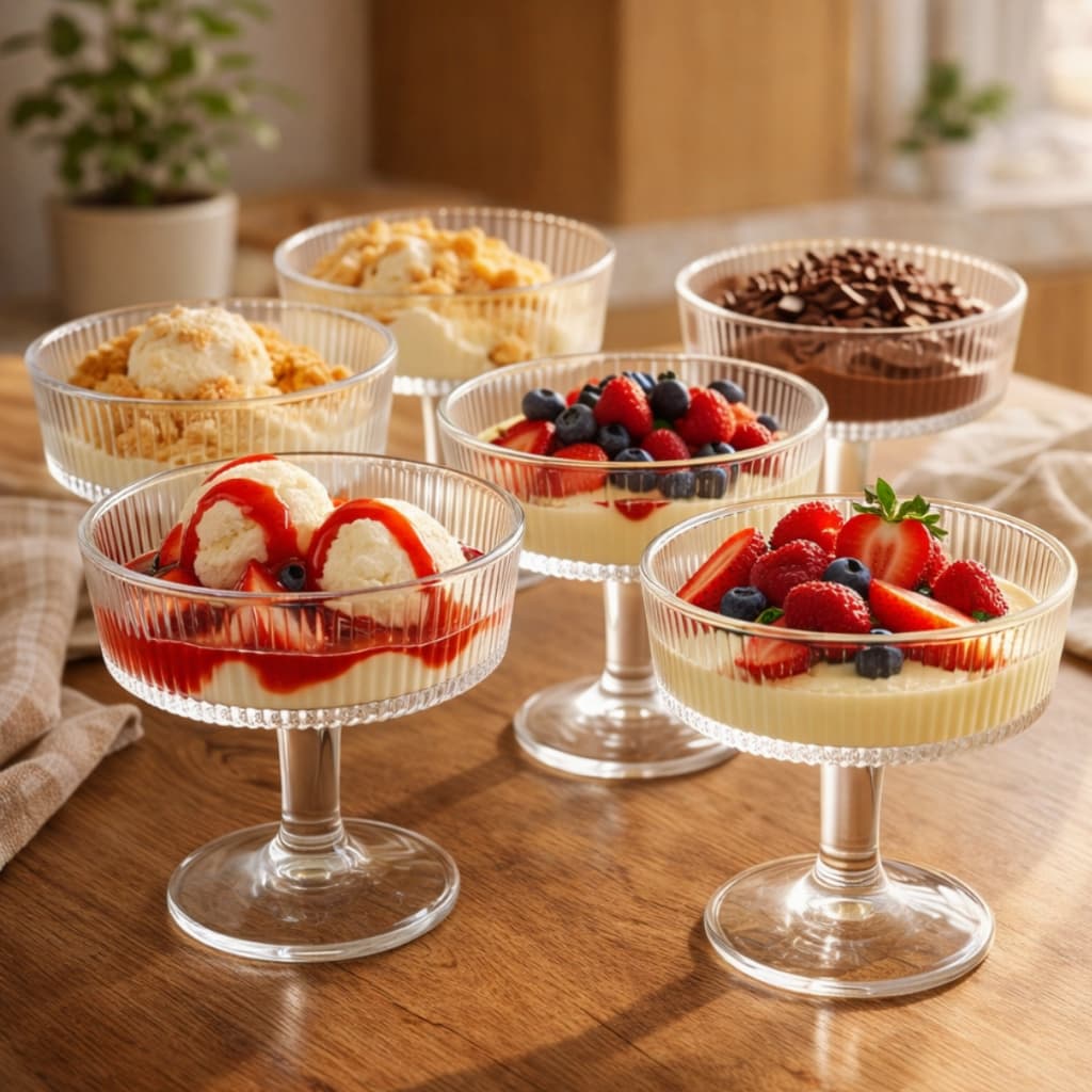 Taça de Sobremesa Vidro Canelado Coupe 195ml Kit 6 Taças para Sorvete Mousse Cheesecake