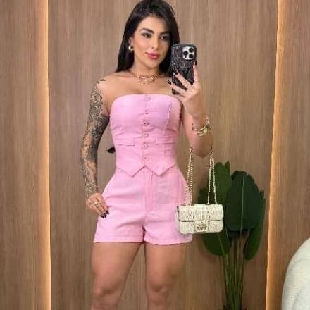 Conjunto TOMARA que CAIA e SHORTS femenino alfaiataria Com bolso e cropped Botoes tendencia 2026