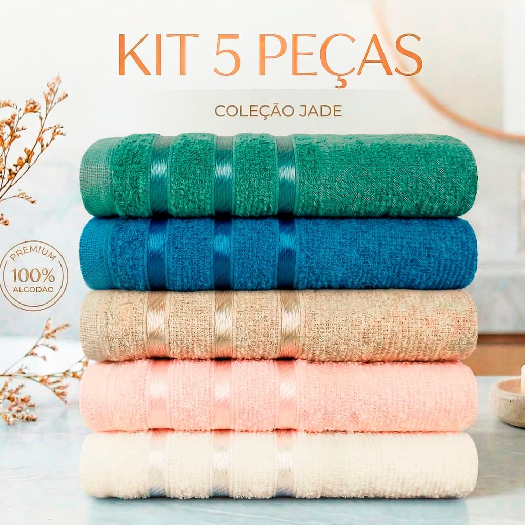 Kit 5 Toalhas de Rosto Jade 45x60 Custo Benefício Algodão