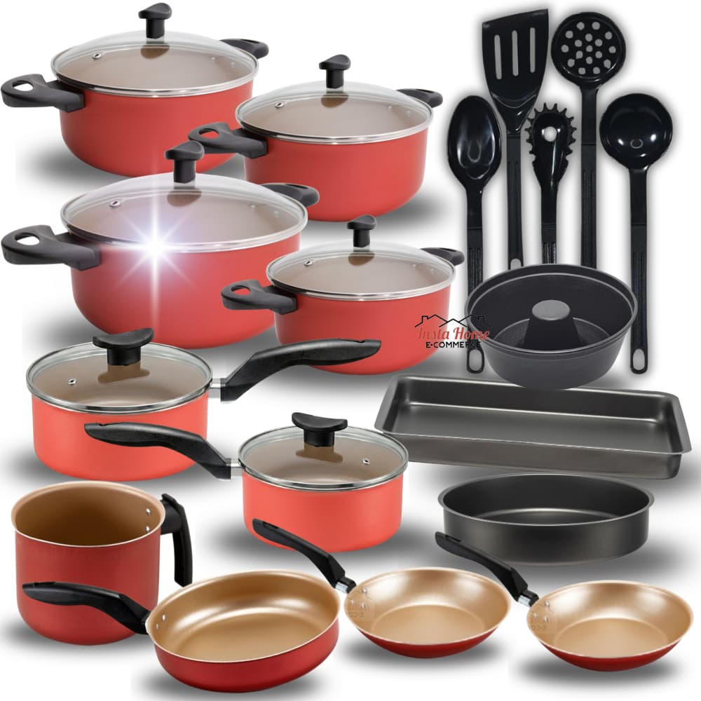 kit Jogo de panelas 18 peças Antiaderente Teflon Com Tampa de Vidro Conjunto