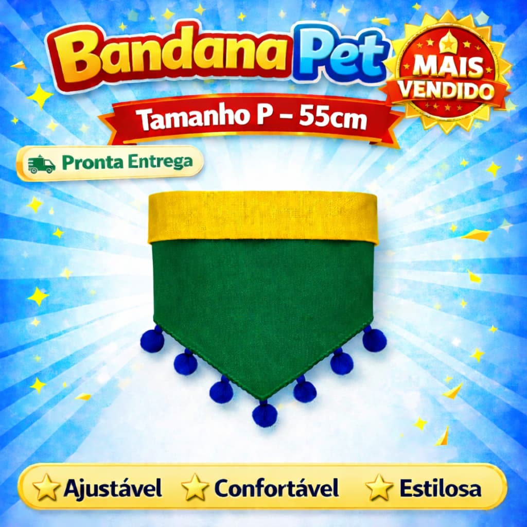 Bandana Pet Pompom Dupla Cachorro Acessórios Face  Com laço Elástico Regulável Tamanho P