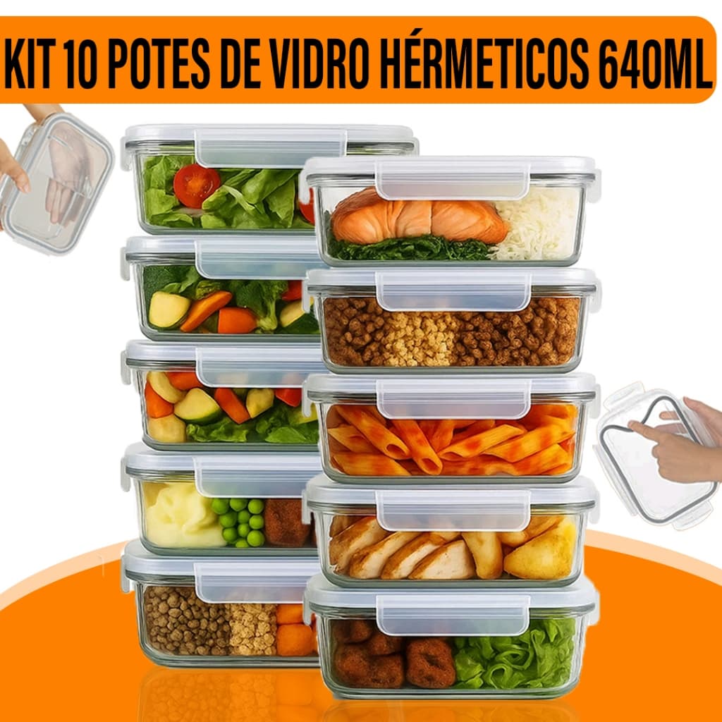 Kit Pote Marmita Vidro 640ml Yab Hermético Tampa Vedada Alimentos Freezer Borossilicato