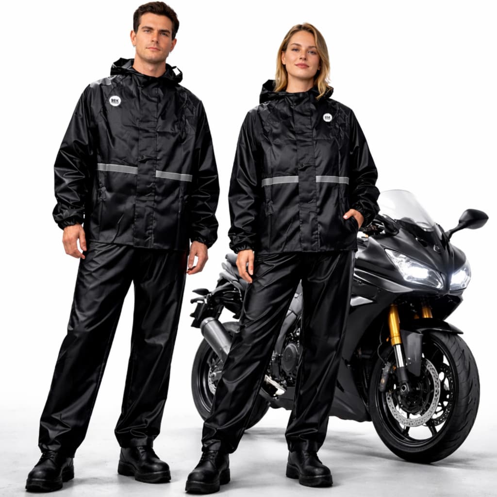 Conjunto Capa de Chuva Moto Impermeável Reforçada Motoboy Refletiva | Calça + Jaqueta com Capuz