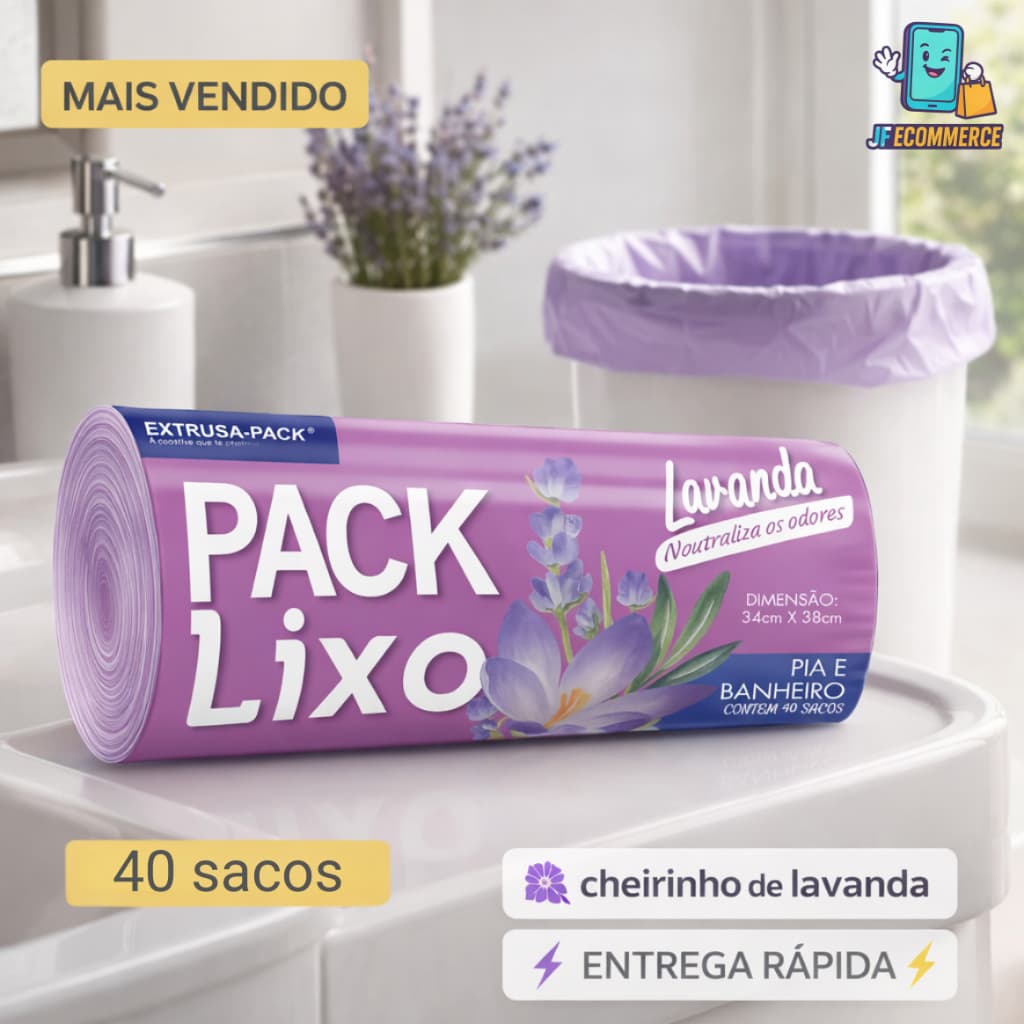 Saco de Lixo Lavanda Perfumado Pia e Banheiro 34x38cm 40 sacos Anti Odor Insetos Neutraliza Odores