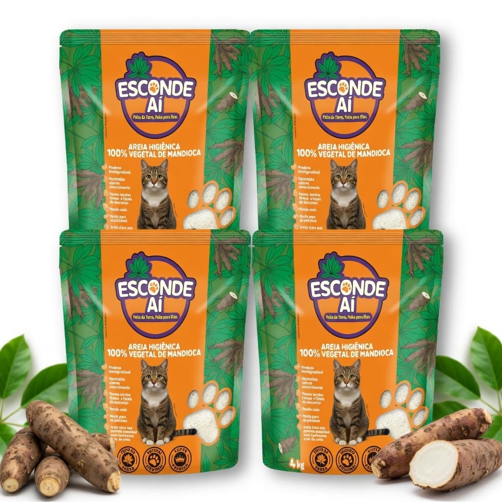 Areia de Mandioca para Gatos 16kg | Não Quebra o Torrão | Zero Odor | Esconde Ai