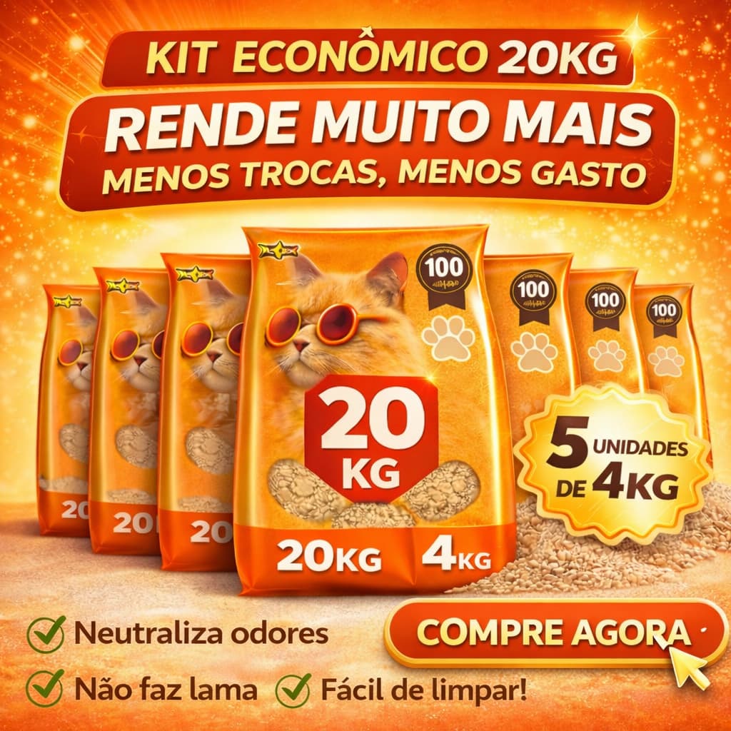 Kit Areia Sanitária Pop Star 20kg (5x4kg) com Alta Absorção  e Controle Eficiente de Odores