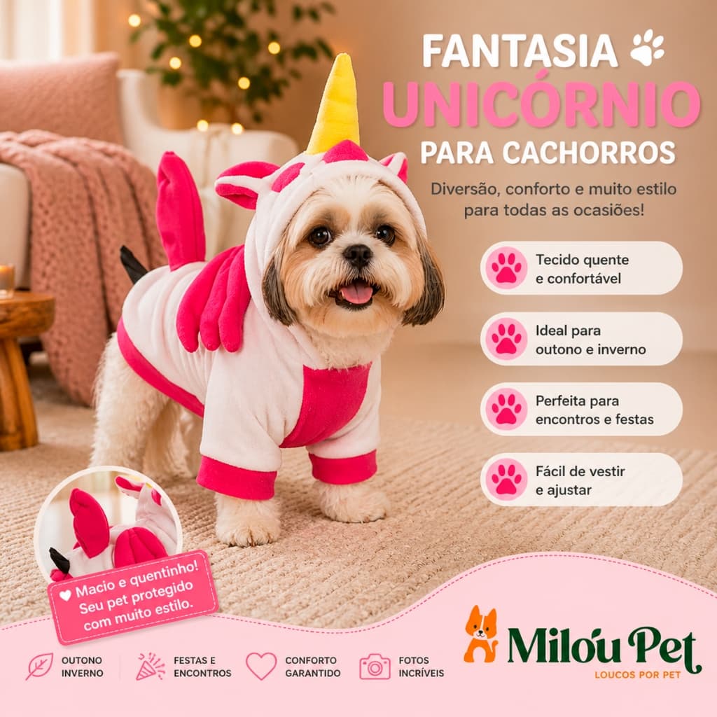 Fantasia Milou Pet Roupa Kigurumi Soft Frio Cão - Unicórnio