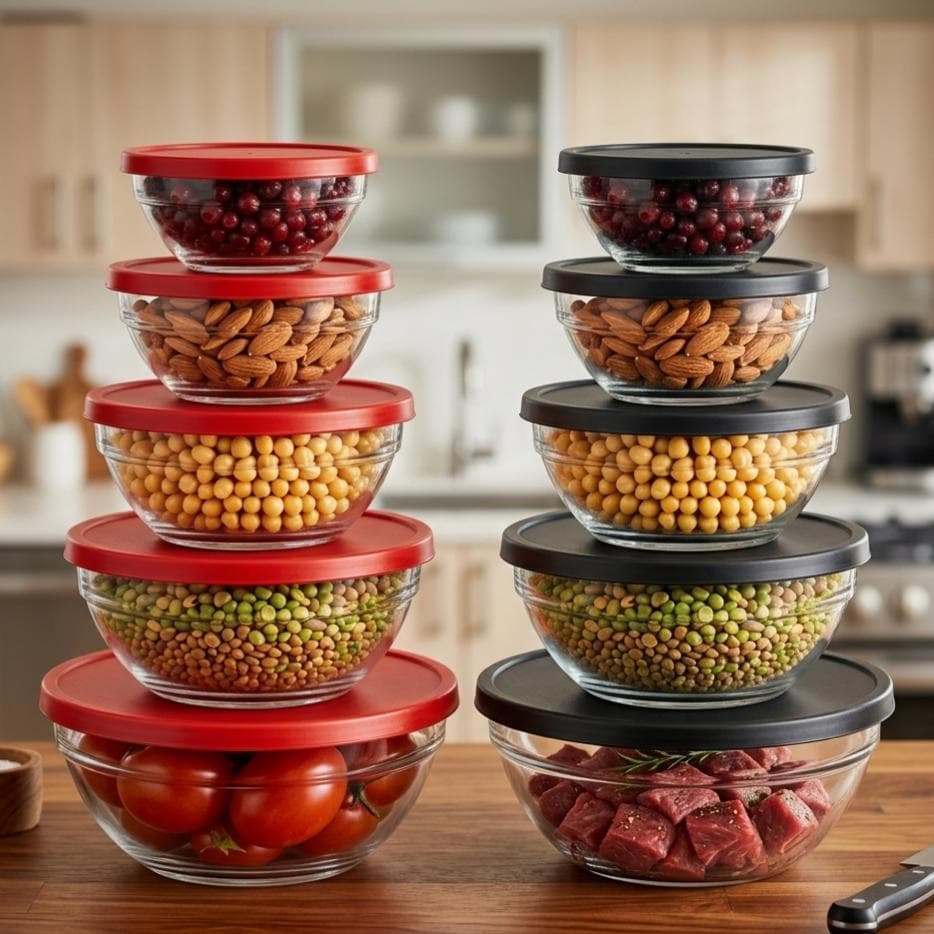 Conjunto 5/10 Potes Hermético Tigela de vidro com Tampa Resistente Organizador e Armazenamento de Alimento para Cozinha