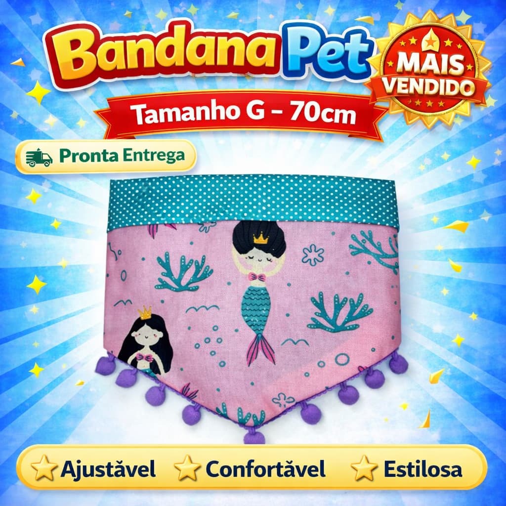 Bandana Pet Cachorro Acessórios Pompom Dupla FaceCom laço Elástico Regulável Tamanho G